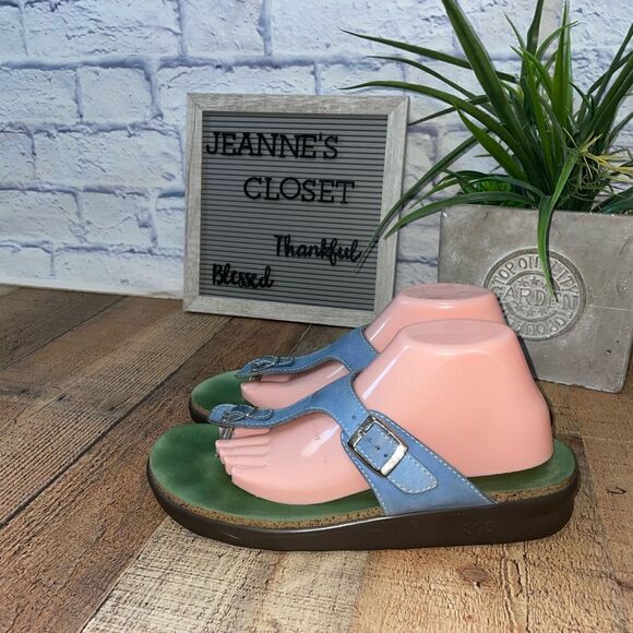 SAS Blue And Green Sanibel T-Strap Slide Leather Sandals. Size 11. - Picture 10 of 10